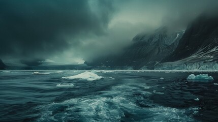 Naklejka premium A dark and stormy scene of the Arctic Ocean