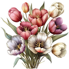 Beautiful floral arrangement of multicolored tulips, perfect for spring and floral-themed designs.