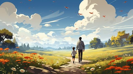 Parents teaching their children to ride bicycles in a park, with a sense of accomplishment and bonding as the children master new skills. Painting Illustration style, Minimal and Simple,