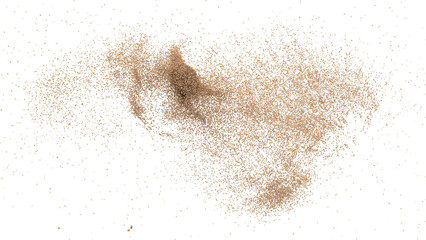 3D rendering of scattered sand granules or fine dirt on transparent background
