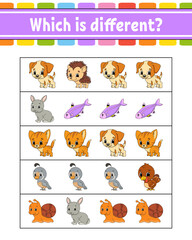 Fototapeta premium Which is different. Educational activity worksheet for kids and toddlers. Game for children. Vector illustration.