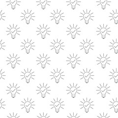 Light bulb and check mark icon isolated seamless pattern on white background