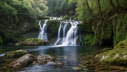 Fototapeta premium Beautiful waterfalls formed by a river in the area of Galicia, Spain.