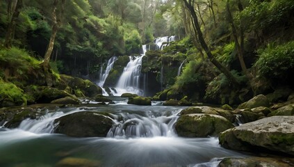 Fototapeta premium Beautiful waterfalls formed by a river in the area of Galicia, Spain.