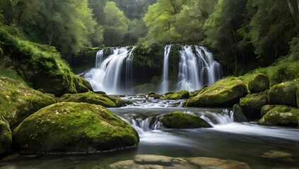 Fototapeta premium Beautiful waterfalls formed by a river in the area of Galicia, Spain.
