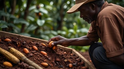 A farmer harvests cocoa Selective focus.generative.ai 