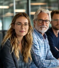 Three people in a meeting