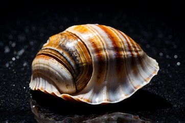 Obraz premium Exquisite Seashell with Intricate Patterns on a Black Canvas