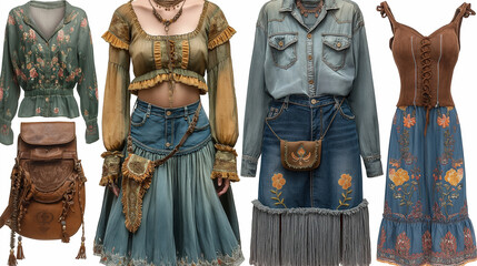 Urban Chic Collage: Features high-waisted jeans, platform sneakers, a leather jacket, and streetwear-inspired accessories.
