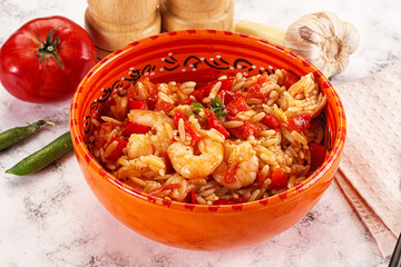 Italian pasta orzo with prawn