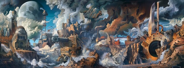 Fototapeta premium A surrealistic depiction of maintenance in a dreamlike landscape generated by AI
