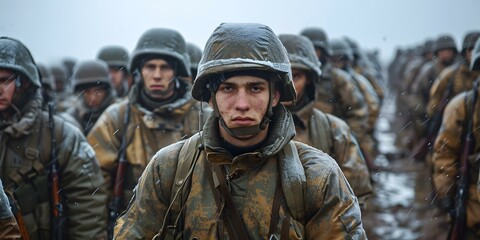 Fototapeta premium Soldiers marching in the snow