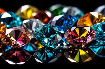 Fototapeta premium Radiant Splendor: Exquisite Diamond Reflecting a Kaleidoscope of Light on a Dark Canvas
