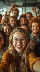 Obraz premium portrait of a group of young people smiling and looking at the camera