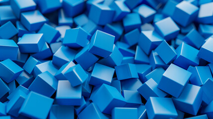 A blue background with many blue cubes. The cubes are arranged in a way that creates a sense of depth and texture. The image has a futuristic and industrial feel to it
