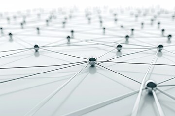 Realistic photograph of a complete Network connections,solid stark white background, focused lighting