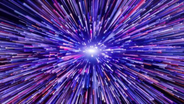 Abstract pink blue light trail creative cosmic background. Explosion, Hyper jump into another galaxy. Speed of light, neon glowing rays in motion.