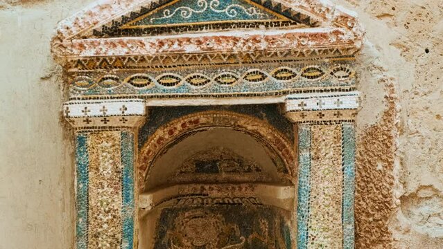Small temple (aedicula) at the House of the Skeleton (Casa dello Scheletro), Herculaneum, Ercolano, Naples, Campania, Italy, buried by Vesuvius in 79 AD
