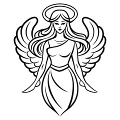 Angel with wings. line art  isolated on white