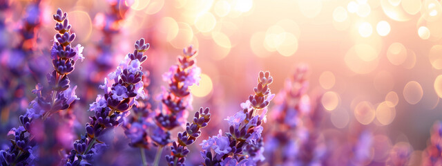 A field of purple flowers with a bright sun in the background. The flowers are in full bloom and...
