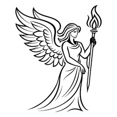 Angel with wings. line art  isolated on white