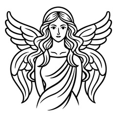 Angel with wings. line art  isolated on white