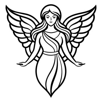 recommend clip art: Angel with wings. line art  isolated on white
