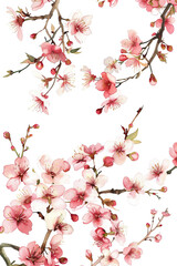 Naklejka premium Beautiful cherry blossom flowers in shades of pink and white on a transparent background, perfect for spring-themed designs and projects.
