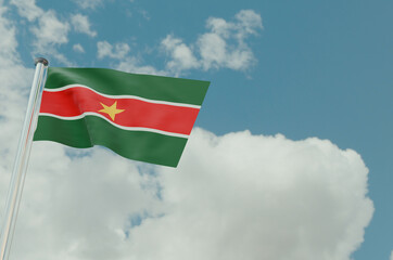 Suriname Flag with Sky Background 3d illustration image
