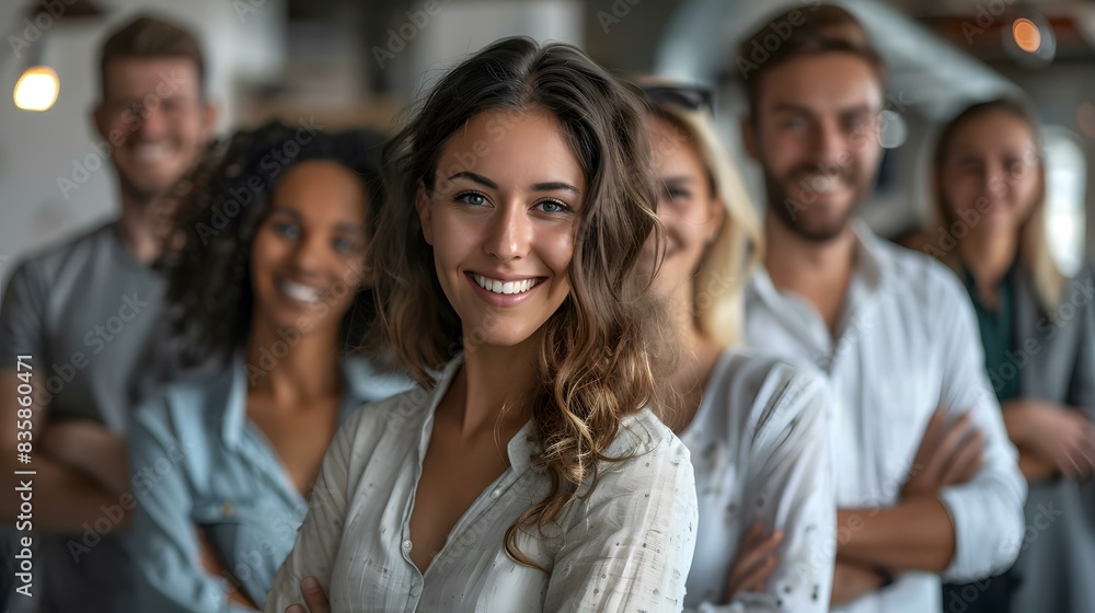 Sticker portrait of a group of smiling business people