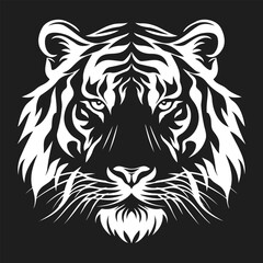 An artistic representation of a tigers facial features in monochrome