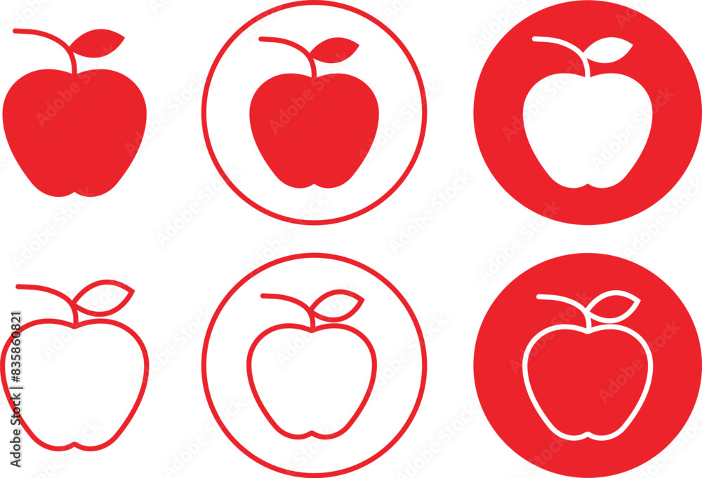 Aufkleber set of red apples along with leaves icons. healthy apples icons in trendy flat styles with editable 