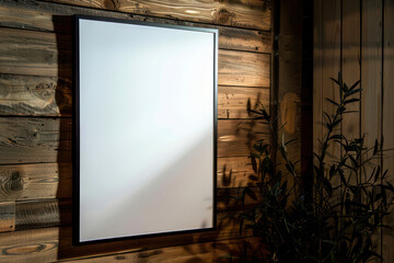 Masculine mockup poster frame on wooden wall, display for your design