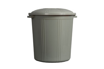 Trashcan, isolated on white. Recycled gray plastic trash bin