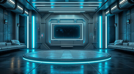White TV studio mockup, blue lights, chinapunk style, dark gray/maroon.generative ai