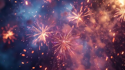 Fototapeta premium Fireworks Extravaganza, night sky filled with vibrant fireworks, captivated audience, festive atmosphere, realistic illustration