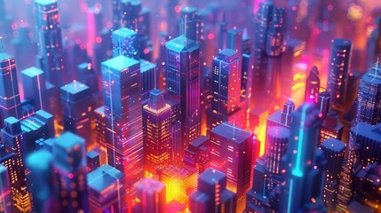 Fourdimensional image of a futuristic city, Abstract, Multicolored, 3D rendering, Creating a surreal and complex urban scene