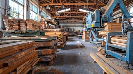 Wood Processing Factory with Sawing Machines 