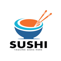 Soup bowl and Chopsticks Asian Food Symbol for Restaurant logo design Vector illustration