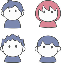 シンプルにデフォルメした男女の上半身のアイコン風イラストセット