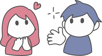 キラキラしている男性と、ときめいている女性のイラスト