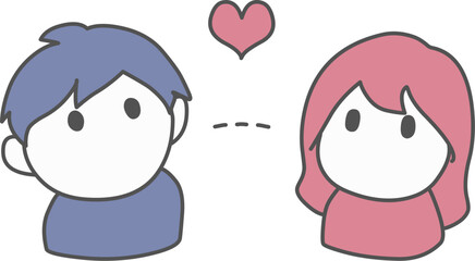 ハートが浮かんでいる男女2人のイラスト