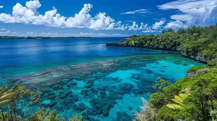 Lush landscape of lifou, new caledonia: stunning south pacific view with turquoise waters and vibrant coastal scenery