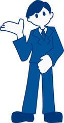 何かを案内してくれているスーツを着た若い男性のイラスト