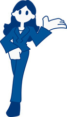 何かを案内してくれているスーツを着た若い女性のイラスト