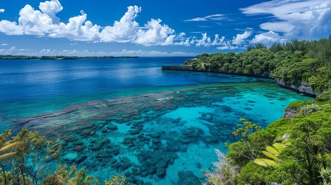 Lush landscape of lifou, new caledonia: stunning south pacific view with turquoise waters and vibrant coastal scenery
