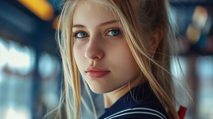 Beautiful Blonde Girl in School Uniform