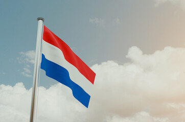 Netherlands Flag with Sky Background 3d illustration image
