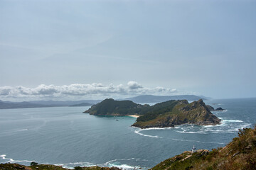 View of San Martiño Island in the Cies Islands in Vigo, Pontevedra, Spain, Atlantic Islands National Park
