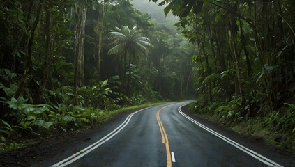 Obraz premium Empty road along with rainforest at costa rica